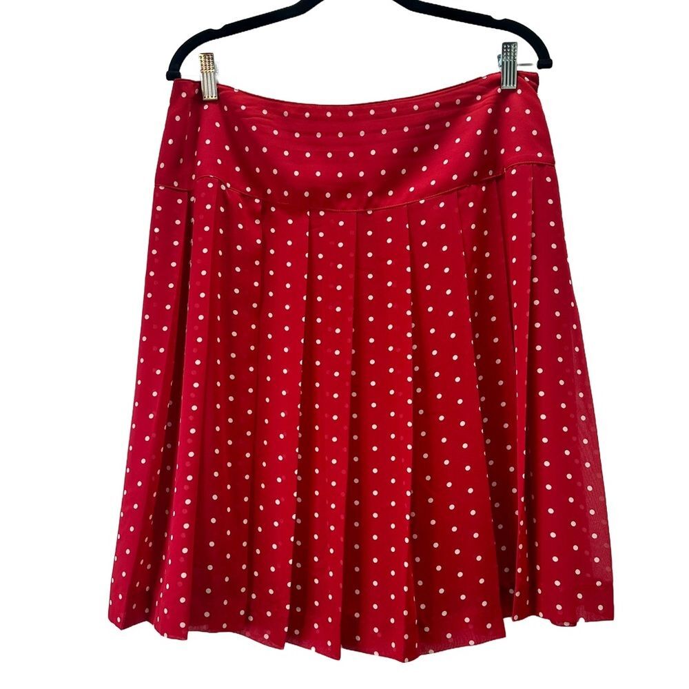 Nine & Company Chiffon Overlay Pleated Polka Dot Skirt Red/White Size 14